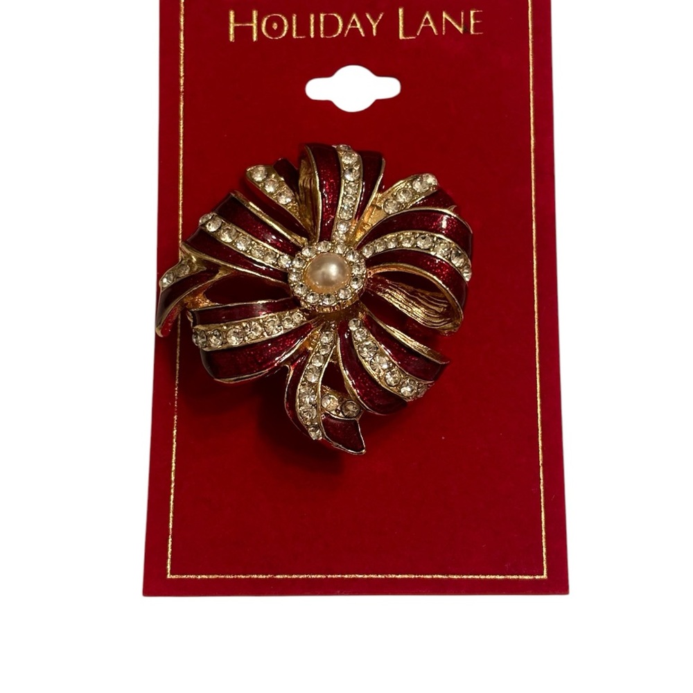 Macy’s Holiday Lane Red and Gold Brooch NWT